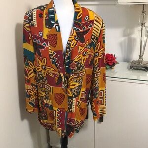 Vintage Silk Colorful Patterned Women's Jacket Size M